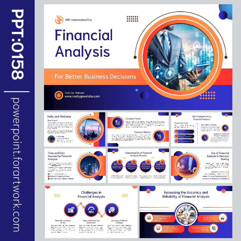 เทมเพลต PowerPoint การเงิน สไลด์นำเสนอข้อมูลการเงินและภาษีแบบมืออาชีพ ธีมสีน้ำเงินส้ม(0158)