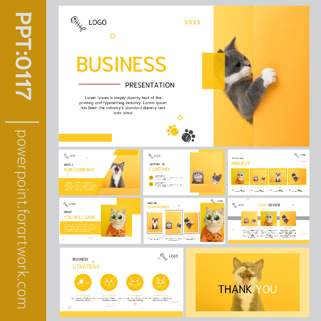 เทมเพลต PowerPoint Business Profile พื้นหลังสีส้ม Pastel สวยๆมินิมอล (0117)