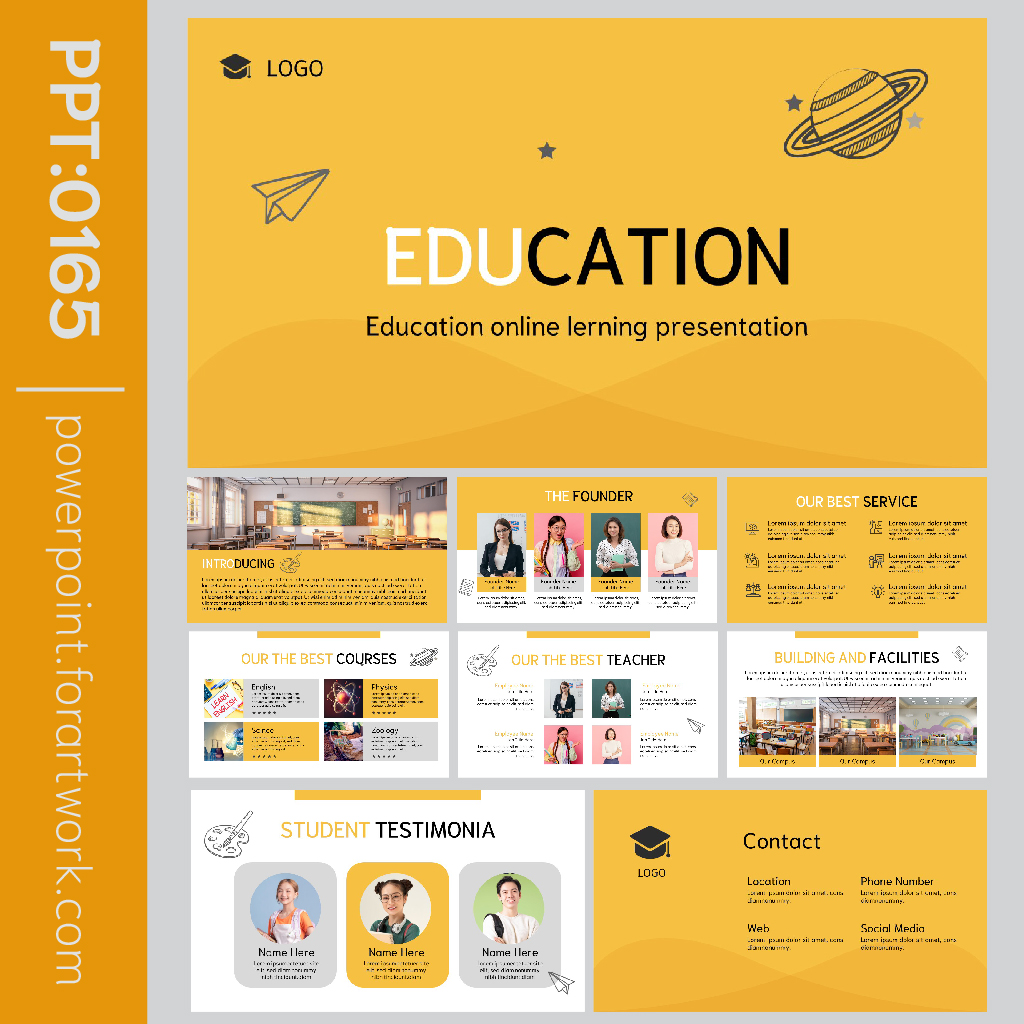 เทมเพลต PowerPoint การเรียนการสอน Tuter พื้นหลังสีเหลือง สไตล์มินิมอล (0165)