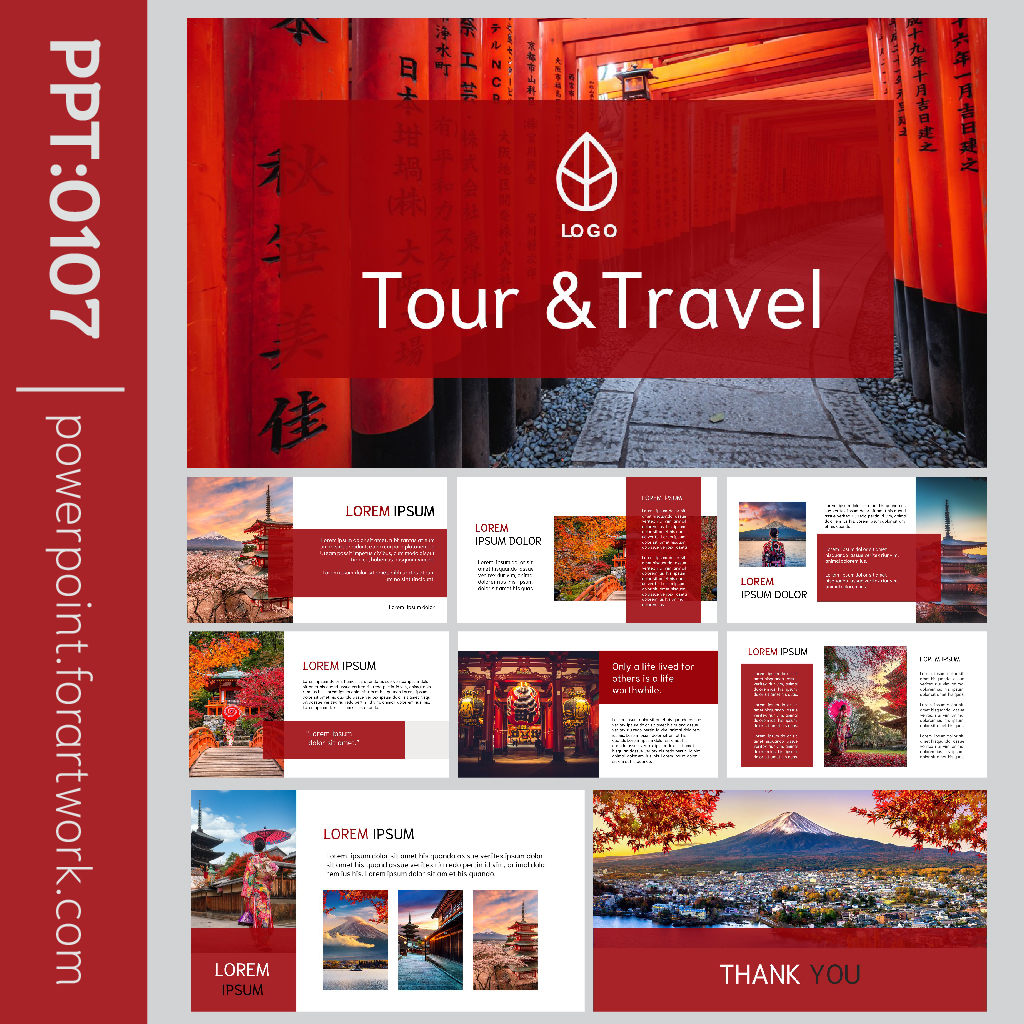 เทมเพลต PowerPoint ท่องเที่ยวทัวร์ญี่ปุ่น พื้นหลังสีแดงสดใส สไตล์มินิมอล (0107)