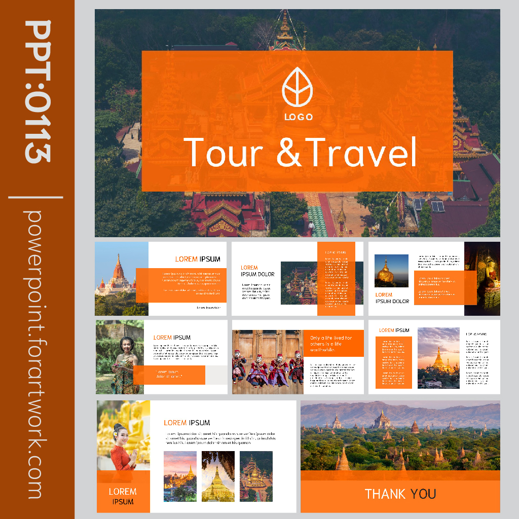 เทมเพลต PowerPoint ท่องเที่ยวทัวร์ประเทศไทย พื้นหลังสีส้มสดใส มินิมอล (0113)