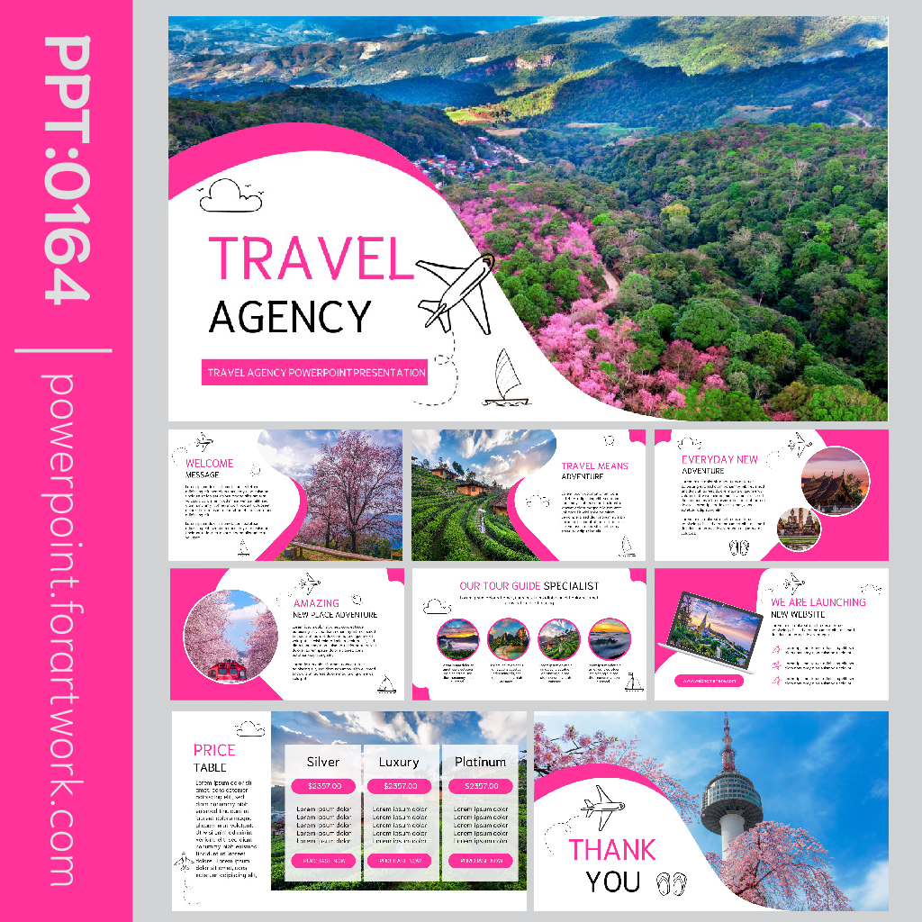 เทมเพลต PowerPoint ท่องเที่ยวไทยทำทัวร์ธุรกิจ สีชมพูสวยใสสไตล์มินิมอล (0163)