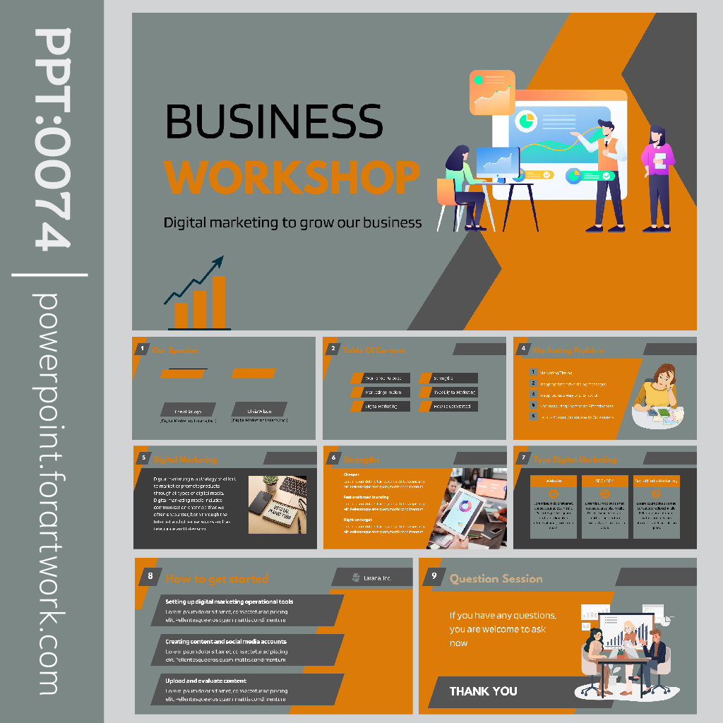 เทมเพลต PowerPoint นำเสนอสินค้าการตลาด สีส้ม-เทาสวยๆ (0074)