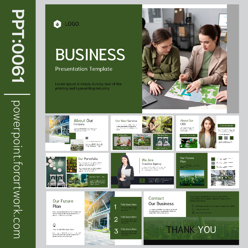 เทมเพลต PowerPoint พรีเซนเทชั่น ธุรกิจองค์กรและบริษัท สีเขียว มินิมอล สวยๆ (0061-5)