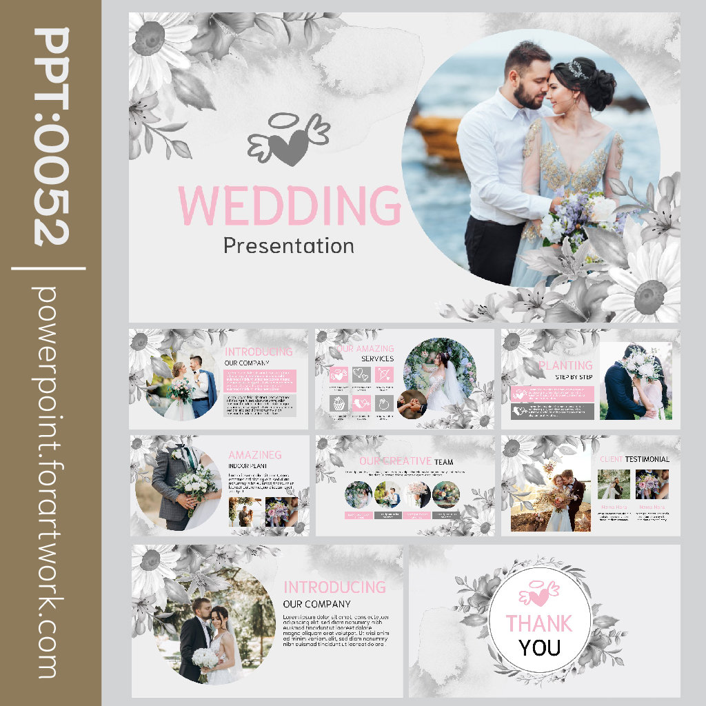 เทมเพลต PowerPoint พรีเซนเทชั่น แต่งงาน (Wedding) สีเทา-ชมพู สวยๆ (0052)