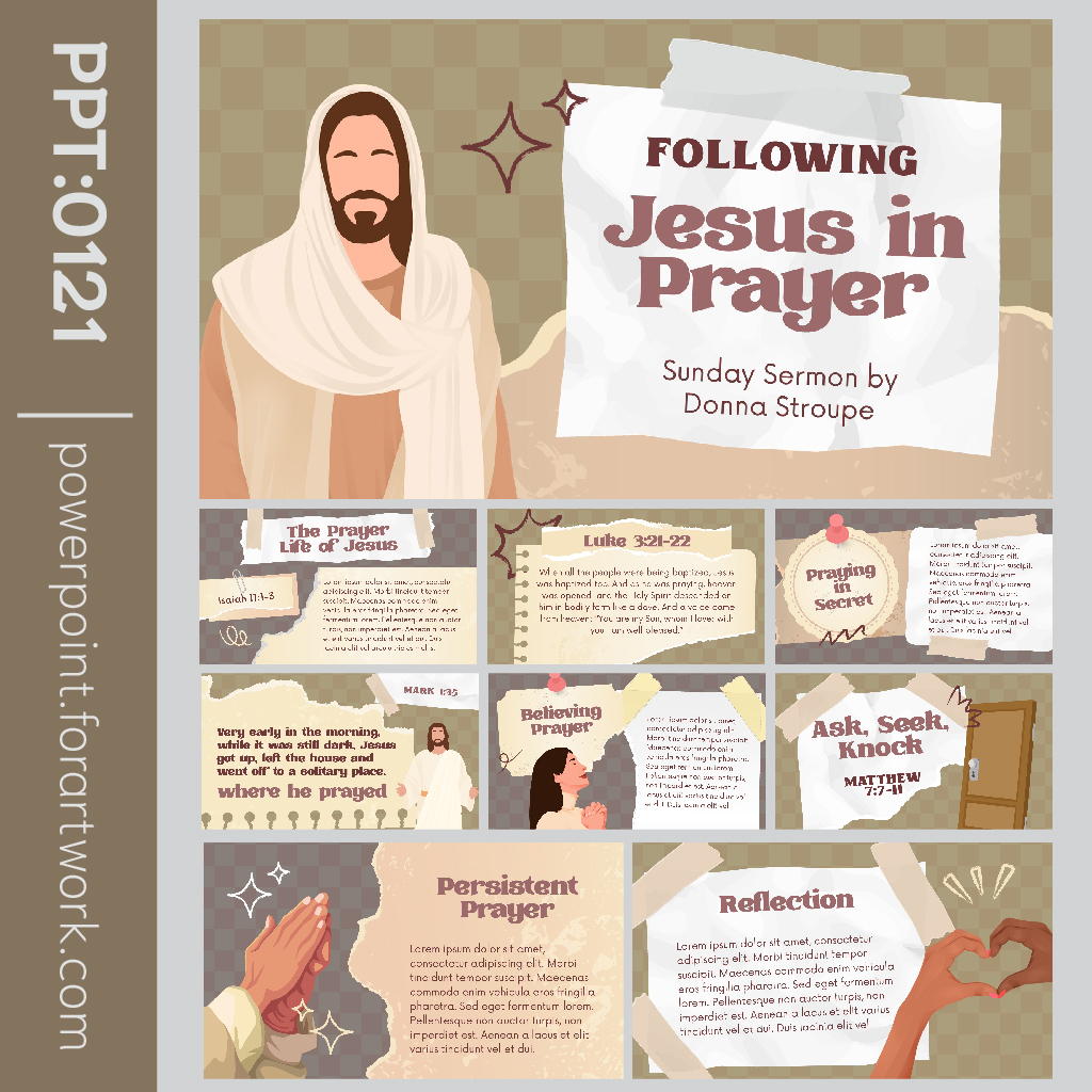 เทมเพลต PowerPoint สื่อการสอนศาสนาคริสต์การ์ตูนพระเยซู สีน้ำตาล (0121)