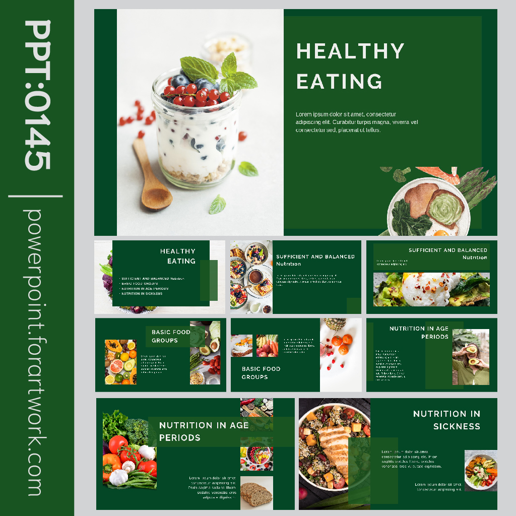 เทมเพลต PowerPoint อาหารเพื่อสุขภาพ ธีมสีเขียว สดใสเรียบหรู (0145)