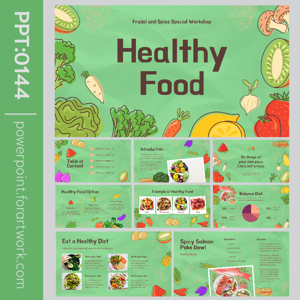เทมเพลต PowerPoint อาหารเพื่อสุขภาพ ธีมสีเขียว สดใสเรียบหรู (0144)