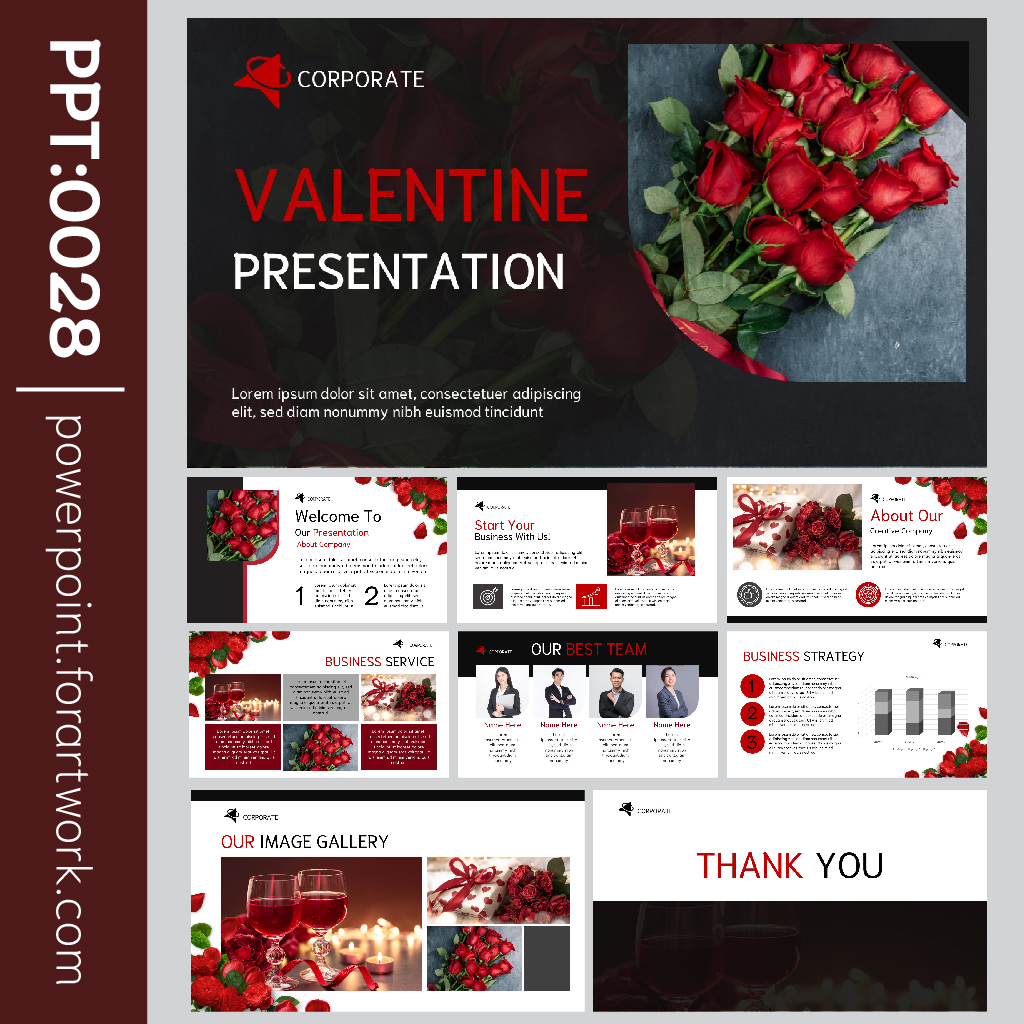 เทมเพลต PowerPoint เทศกาล Valentine สำหรับบอกรักคนสำคัญ ธีมสีขาว-แดง สวยๆ (0028)