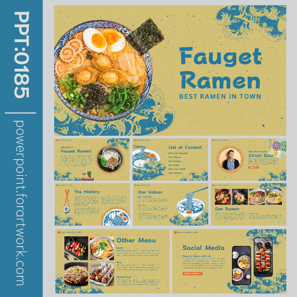 เทมเพลต PowerPoint เมนูอาหาร FaugetRamen สีน้ำตาล Pastel (0185)