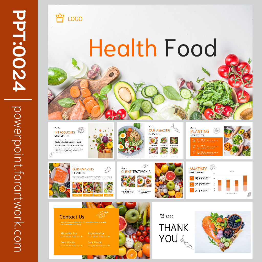 เทมเพลต PowerPoint เมนูอาหาร(Food) โปรโมทร้าน สไตล์มินิมอล สีส้ม (0024)