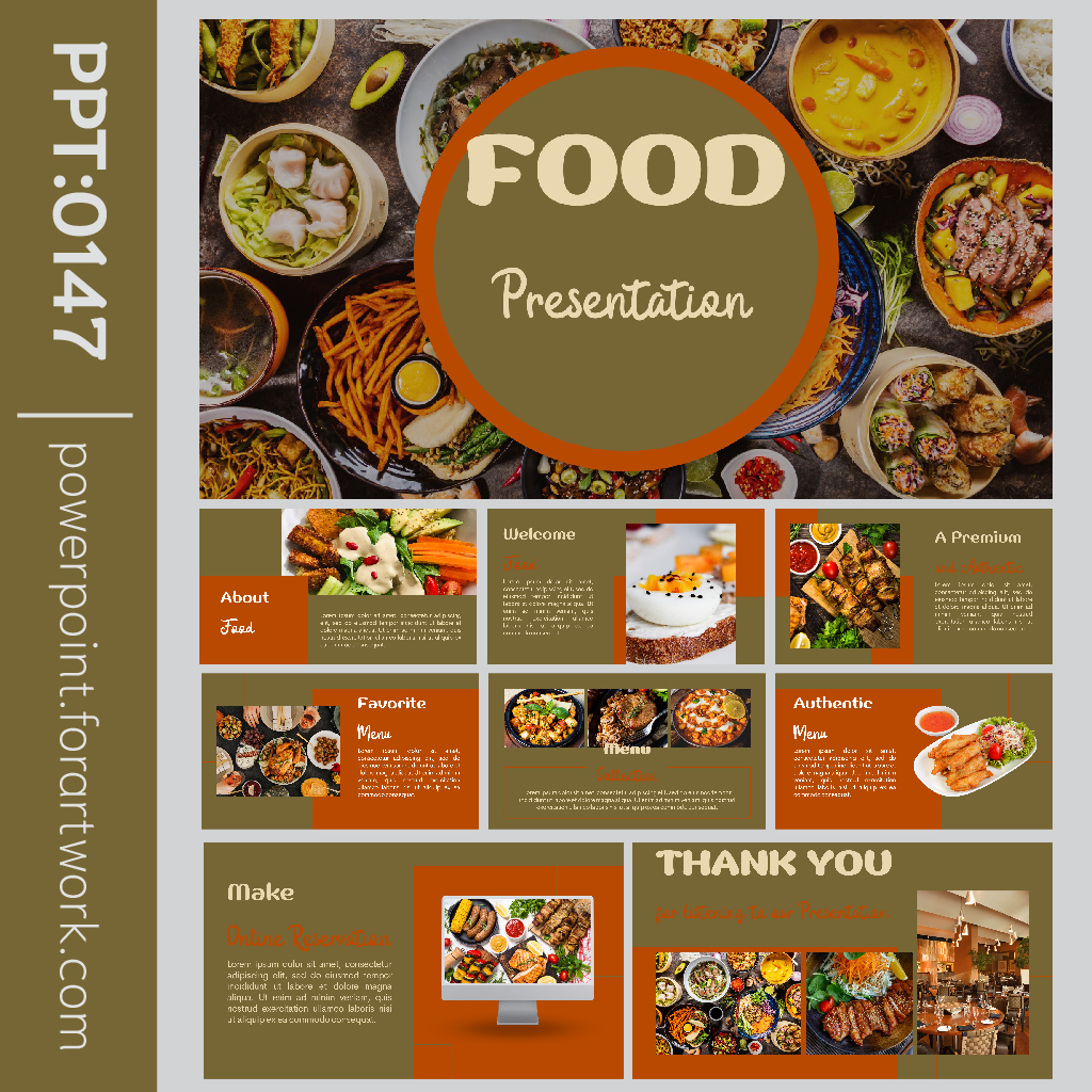 เทมเพลต PowerPoint เมนูอาหารเพื่อสุขภาพ ธีมสีเขียว-ส้ม สดใสเรียบหรู (0147)