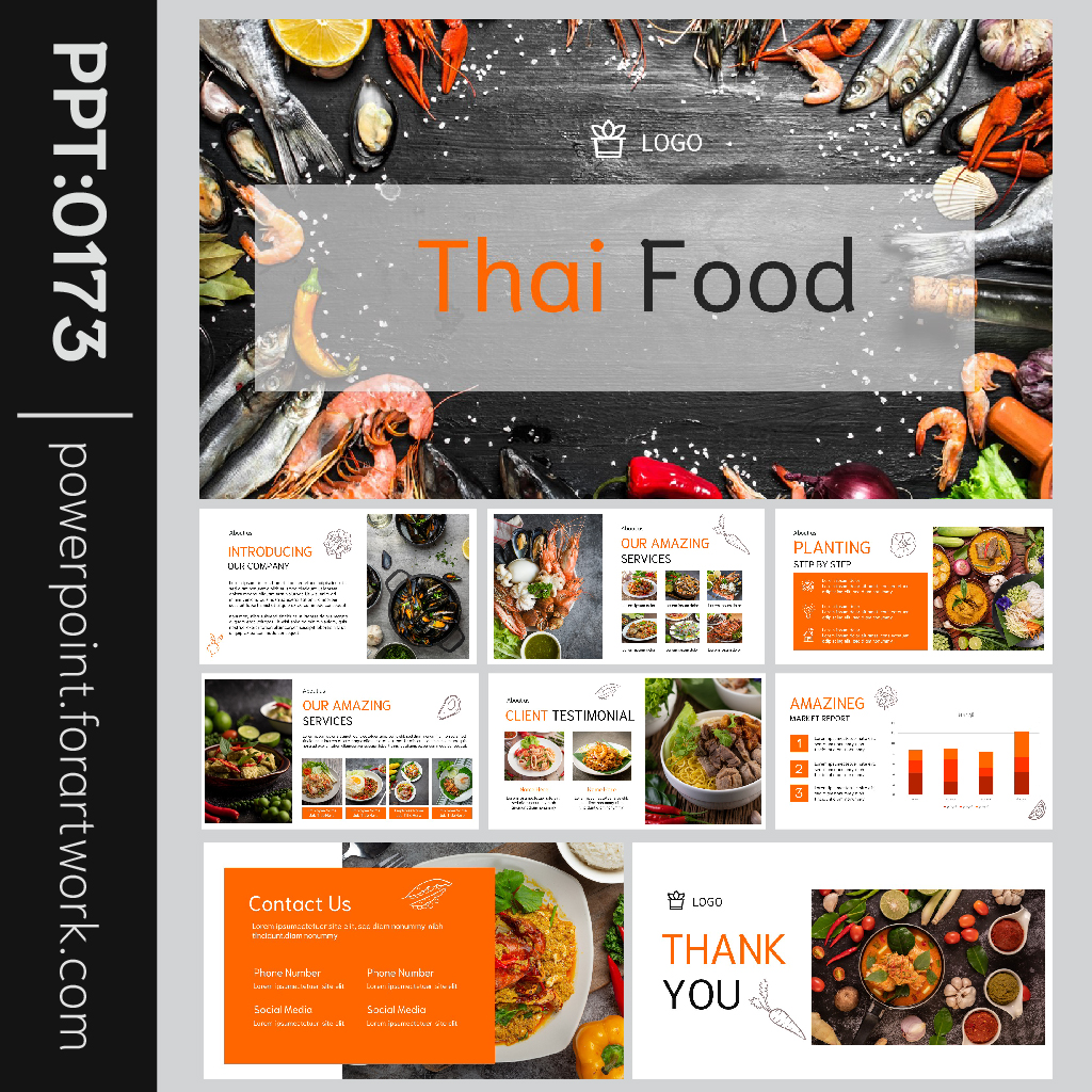 เทมเพลต PowerPoint เมนูอาหารไทย ธีมสีส้ม สไตล์มินิมอล (0173)