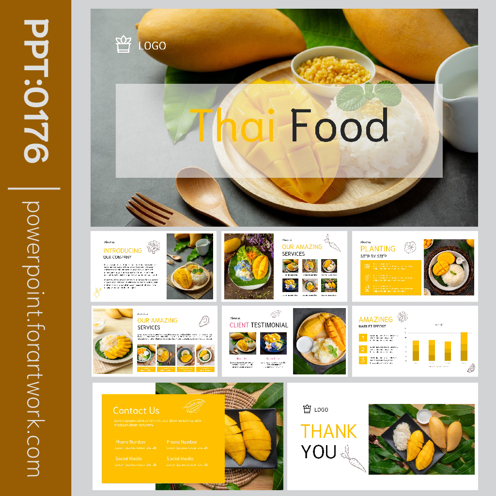 เทมเพลต PowerPoint เมนูอาหารไทย ธีมสีเหลือง สไตล์มินิมอล (0176)