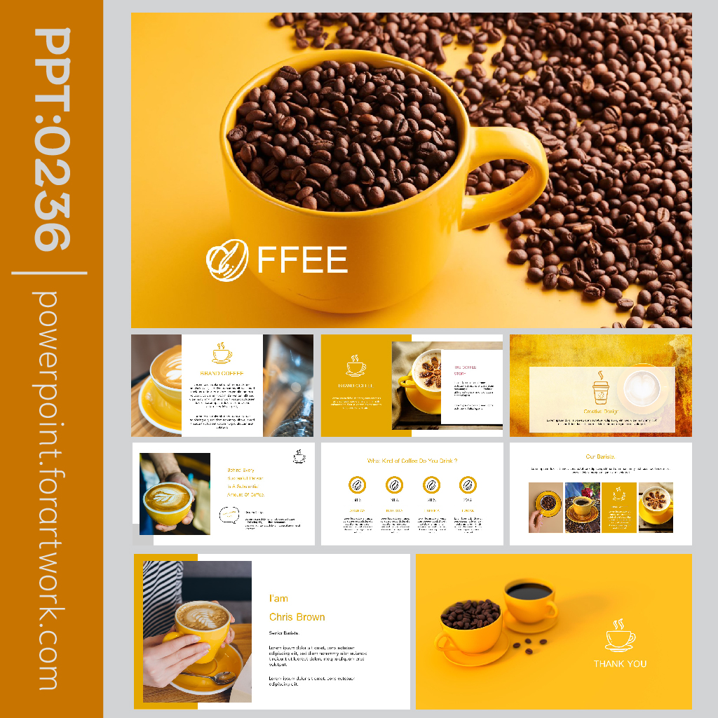 เทมเพลต PowerPoint กาแฟเมนูเครื่องดื่ม สีส้ม มินิมอลสวยๆ (0236)