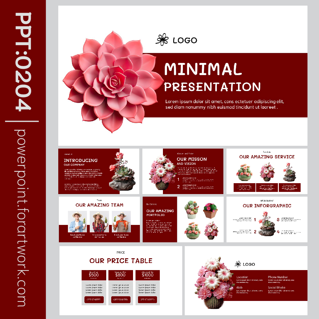เทมเพลต PowerPoint ดอกไม้ สีขาว-แดง สไตล์มินิมอลเรียบหรู (0204)