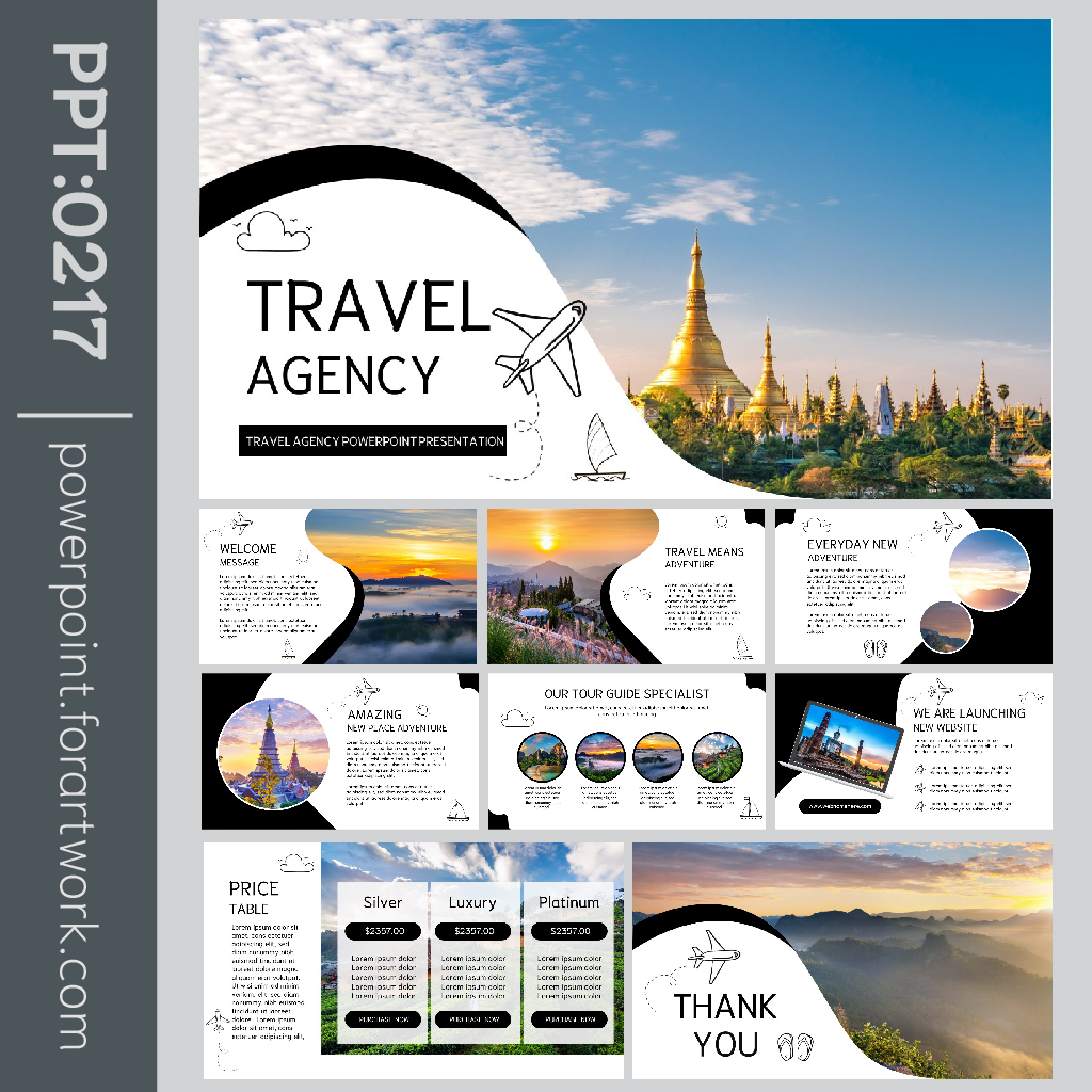 เทมเพลต PowerPoint ท่องเที่ยวเมืองไทย สีดำ - ขาว Pastel เรียบหรูมินิมอล (0217)