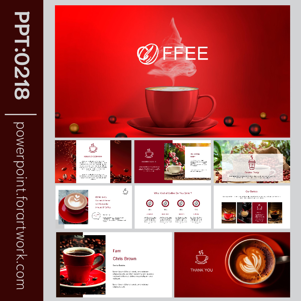 เทมเพลต PowerPoint เมนูกาแฟ โปรโมทร้าน Coffee สีแดง - ขาว สวยๆมินิมอล (0218)