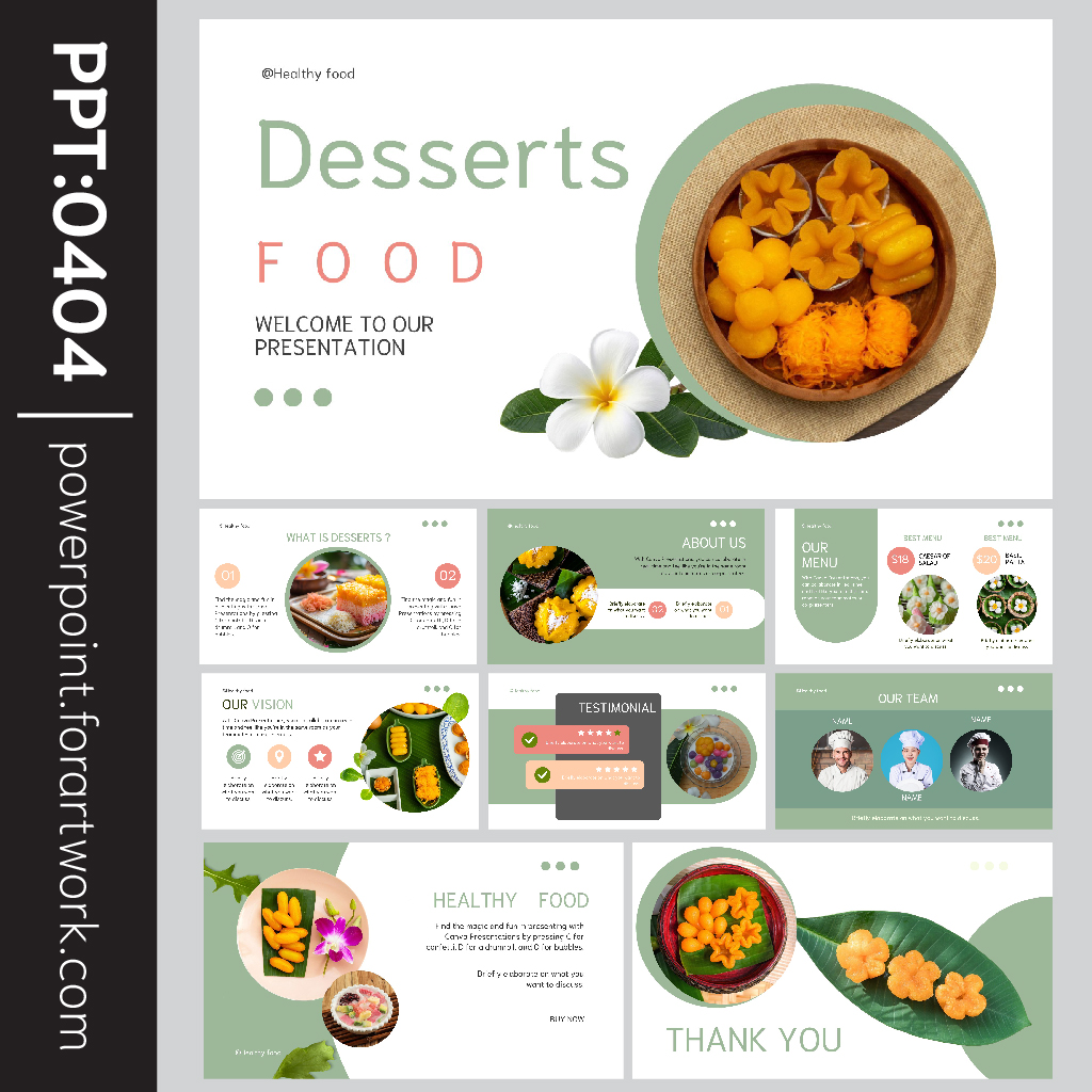 เทมเพลตขนมหวานและอาหาร ธีมเขียวพาสเทล สำหรับร้านอาหารและคาเฟ่