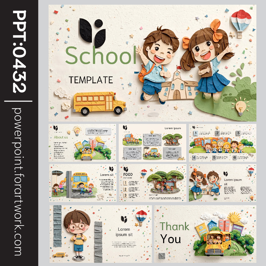 เทมเพลตโรงเรียน School Template สไตล์น่ารัก การ์ตูน โทนสีสดใส สำหรับอนุบาล ประถม และกิจกรรมนักเรียน